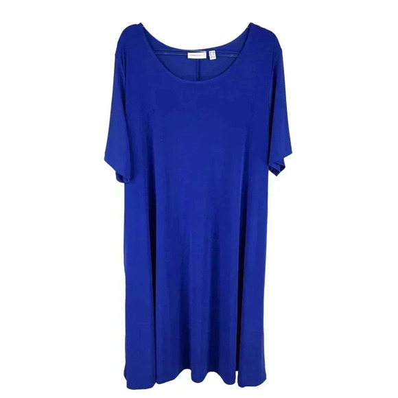 Susan Graver Womens 3X Midi Blue Liquid Knit Jersey Shift Dress Vacation Hiking - Picture 5 of 15